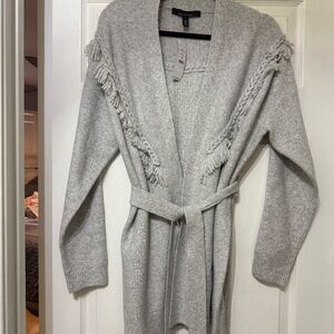 White House Black Market Gray Fringe Cardigan